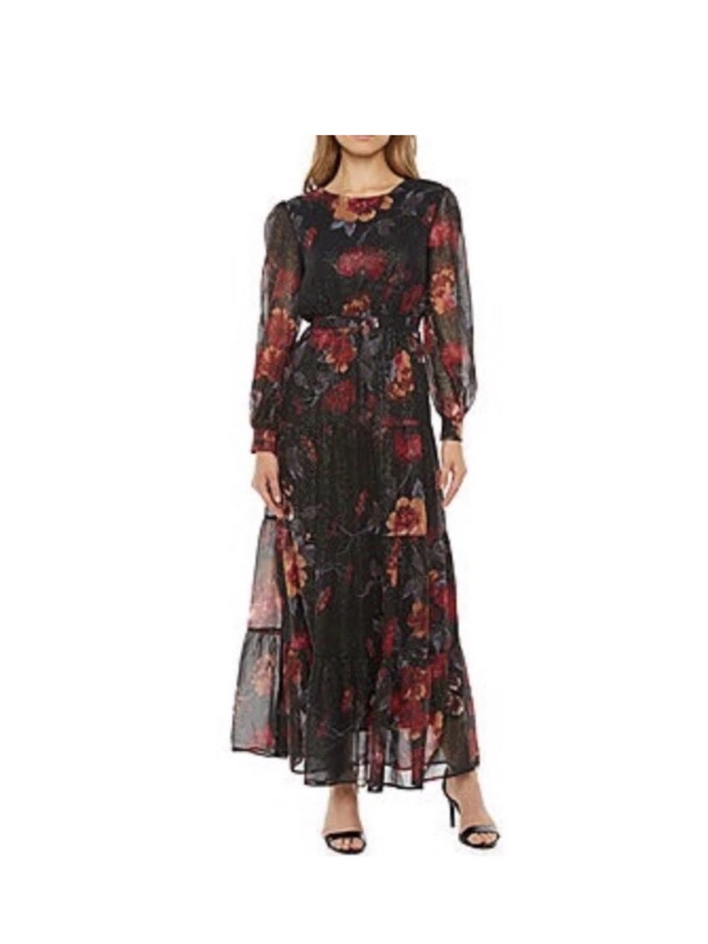 Ronni Nicole Black and Red Floral Long Sleeve Dress